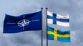 Sweden and Finland to join NATO, Flag Finland, flag Sweden, flag NATO. NATO Summit. 3D work and 3D illustration. Yerevan, Armenia