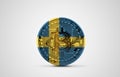 Sweden flag on a bitcoin cryptocurrency coin. 3D Rendering