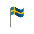 Sweden flag on the flagpole. Official colors and proportion correctly. Waving of Sweden flag on flagpole, vector illustration isol Royalty Free Stock Photo