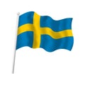 Sweden flag on flagpole waving in wind. Vector isolated illustration of Swedish flag blue with yellow cross Royalty Free Stock Photo
