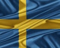 Sweden flag with a glossy silk texture. Royalty Free Stock Photo