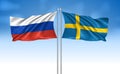 Sweden Flag with Russia Flag with cloudy sky Royalty Free Stock Photo