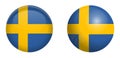 Sweden flag under 3d dome button and on glossy sphere / ball Royalty Free Stock Photo