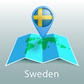 Sweden flag world map in pin with name of country Royalty Free Stock Photo