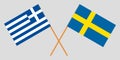 Sweden and Greece. Crossed Swedish and Greek flags