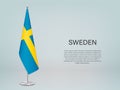 Sweden hanging flag on stand. Template forconference banner Royalty Free Stock Photo