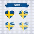 Sweden heart with flag inside. Grunge vector graphic symbols