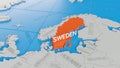 Sweden highlighted on a white simplified 3D world map. Digital 3D render Royalty Free Stock Photo