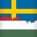 Sweden and Hungary national flags separated by a line chart.