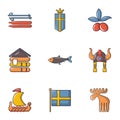 Sweden icons set, cartoon style