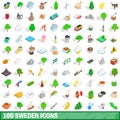 100 sweden icons set, isometric 3d style