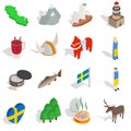 Sweden icons set, isometric 3d style