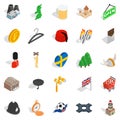 Sweden icons set, isometric style