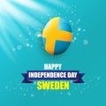 Sweden indepedence day celebration banner or poster with greeting text and balloons in turquoise sky. vector swedish