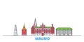 Sweden, Malmo line cityscape, flat vector. Travel city landmark, oultine illustration, line world icons