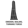 Sweden, Malmo, Turning Torso travel landmark vector illustration