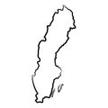 Sweden map from the contour black brush lines different thickness on white background. Vector illustration Royalty Free Stock Photo