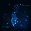 Sweden map outline with stars and lines abstract framework. Communication, connection concept. Royalty Free Stock Photo