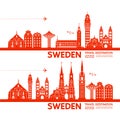 Sweden travel destination grand vector illustration.