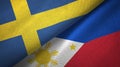Sweden and Philippines two flags textile cloth, fabric texture