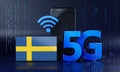 Sweden Ready for 5G Connection Concept. 3D Rendering Smartphone Technology Background