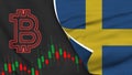 Sweden Realistic Flag with Bitcoin Icon Fabric Texture 3D Illustration