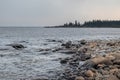 Sweden rocky sea side. Northern epic mystic cloudy grey landscape