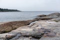 Sweden rocky sea side. Northern epic mystic cloudy grey landscape Royalty Free Stock Photo