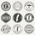 Sweden Set of Stamps. Travel Stamp. Made In Product. Design Seals Old Style Insignia. Royalty Free Stock Photo