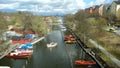 Sweden, Stockholm, boats on the pier of the Palsundet canal from the Vasterbron Royalty Free Stock Photo