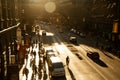 City traffic in Stockholm, Sweden, golden light