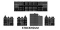 Sweden, Stockholm City flat travel skyline set. Sweden, Stockholm City black city vector illustration, symbol, travel