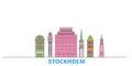Sweden, Stockholm line cityscape, flat vector. Travel city landmark, oultine illustration, line world icons