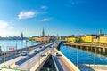 Stockholm Cityscape of historical city centre with Riddarholmen island Church spires