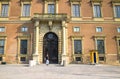 Sweden, Stockholm, May 29, 2018: Guard soldier at post near central enter facade Swedish Royal Palace Royalty Free Stock Photo