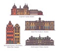 Sweden famous architecture landmarks in thin line