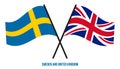 Sweden and United Kingdom Flags Crossed And Waving Flat Style. Official Proportion. Correct Colors