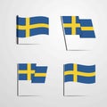 Sweden waving Flag set design vector Royalty Free Stock Photo