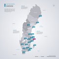 Sweden vector map with infographic elements, pointer marks