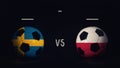 Sweden vs Poland Euro 2020 football matchday announcement. Two soccer balls with country flags, showing match infographic,