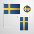 Sweden waving Flag design with badge vector Royalty Free Stock Photo