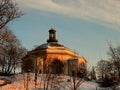 Sweden - winter Stockholm - excellent view on the church on the hill at sunset Royalty Free Stock Photo