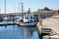 Sweden, Ystad - 11.05.2020: A small fishing boat at the pier in a small port in South Sweden, Ystad