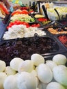Swedish buffet - cooked eggs near olives and cheese