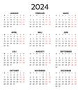 2024 swedish calendar. Printable, editable vector illustration for Sweden. 12 months year kalender Royalty Free Stock Photo