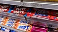 Swedish chocolates at a store : Japp, Sport, Kex, Plopp, Daim, MarabouÃ¢â¬Â¦.