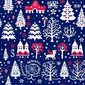 Swedish christmas seamless pattern on blue. Christmas background