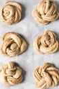 Swedish cinnamon buns dough on a parchment lined baking pan