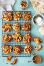 Swedish cinnamon buns made with yeast pastry, traditional pastry
