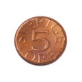 Swedish coin 5 ore, 1976 Royalty Free Stock Photo